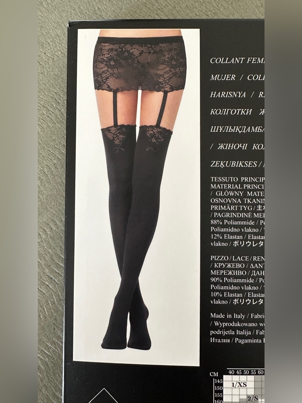 Calzedonia Black Lace Garter Thigh-High Stockings - size s/M